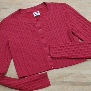 Sunday Best Red Cropped Cable Knit Cardigan Size M